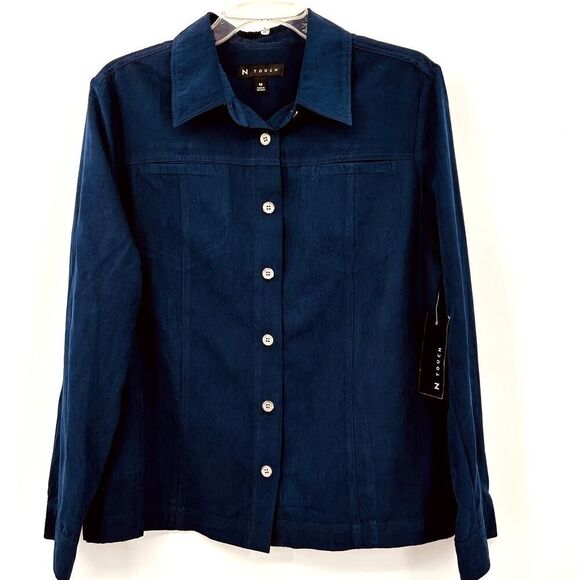 N Touch Blue Leesie Shirt Jacket Button Down Womens Size Medium NWT Microsuede - Picture 1 of 8